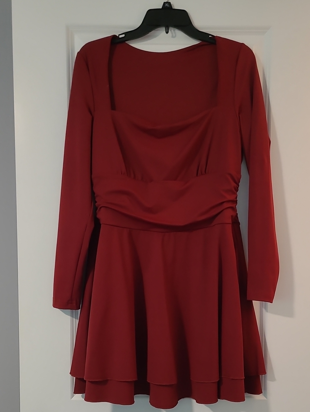 Women's Elegant Long Sleeve Red Skater Dress
